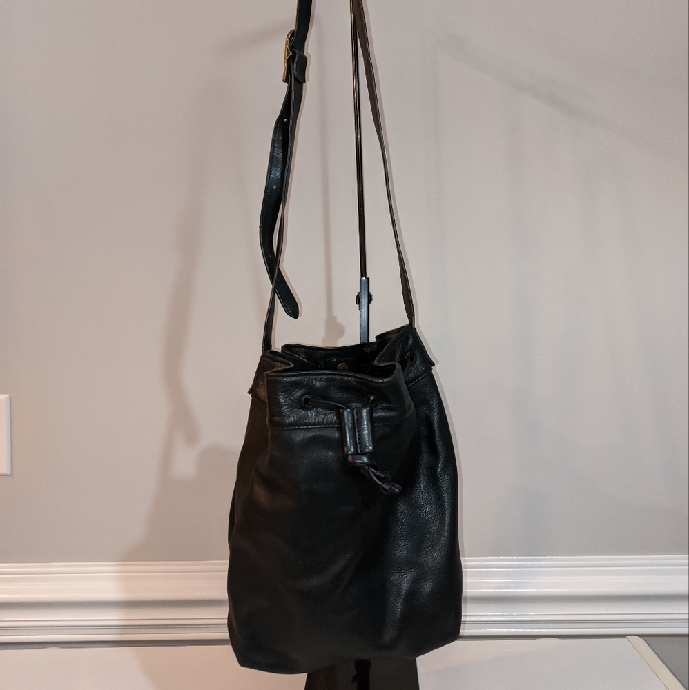 J. Jill black leather drawstring hobo purse